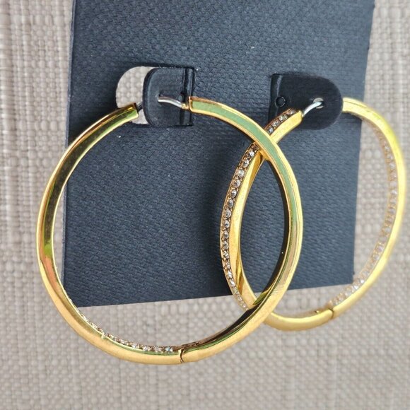 Nordstrom Women Earrings Hoop Round Crystal Accent Gold Tone Fashion Jewelry - Picture 12 of 12